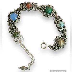 Vintage 1950s to 1960s bracelet faux agates Glass Pewter Scottish Celtic